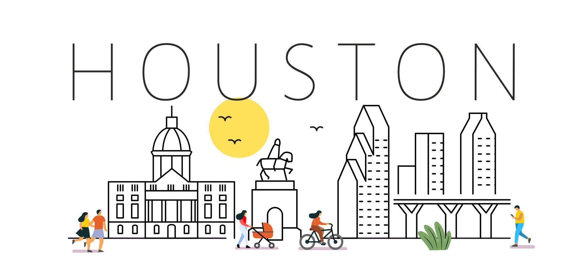 Houston City Line View. Poster print minimal design. vector