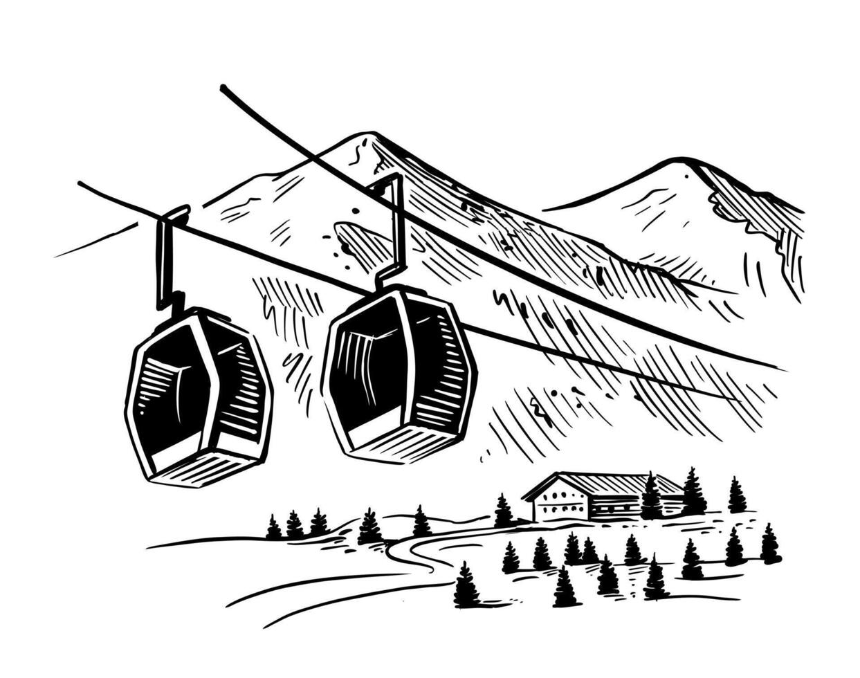 ski resort sketch. Mountain winter lift vector
