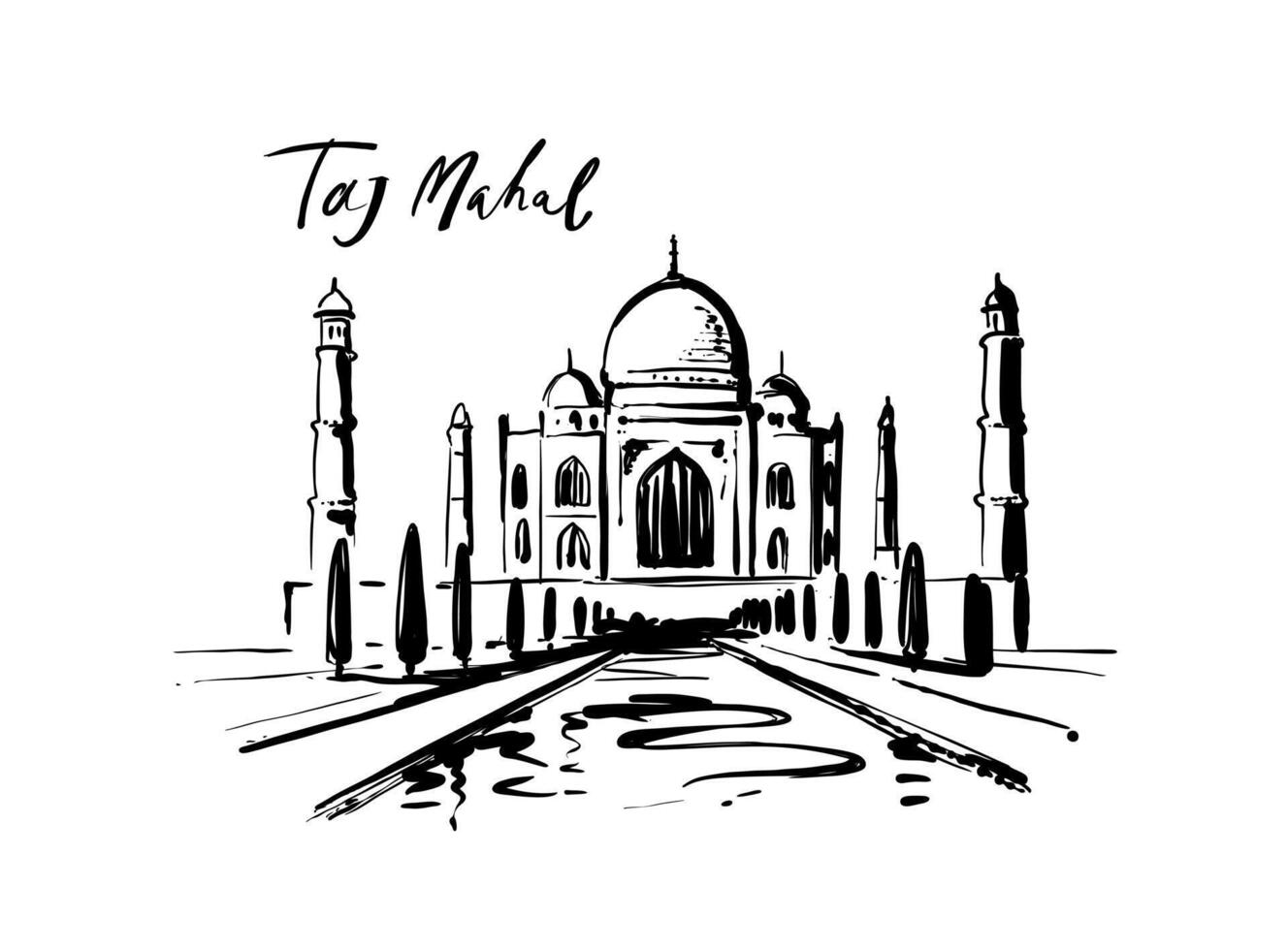 Taj Mahal hand drawn . Palace India sketch vector