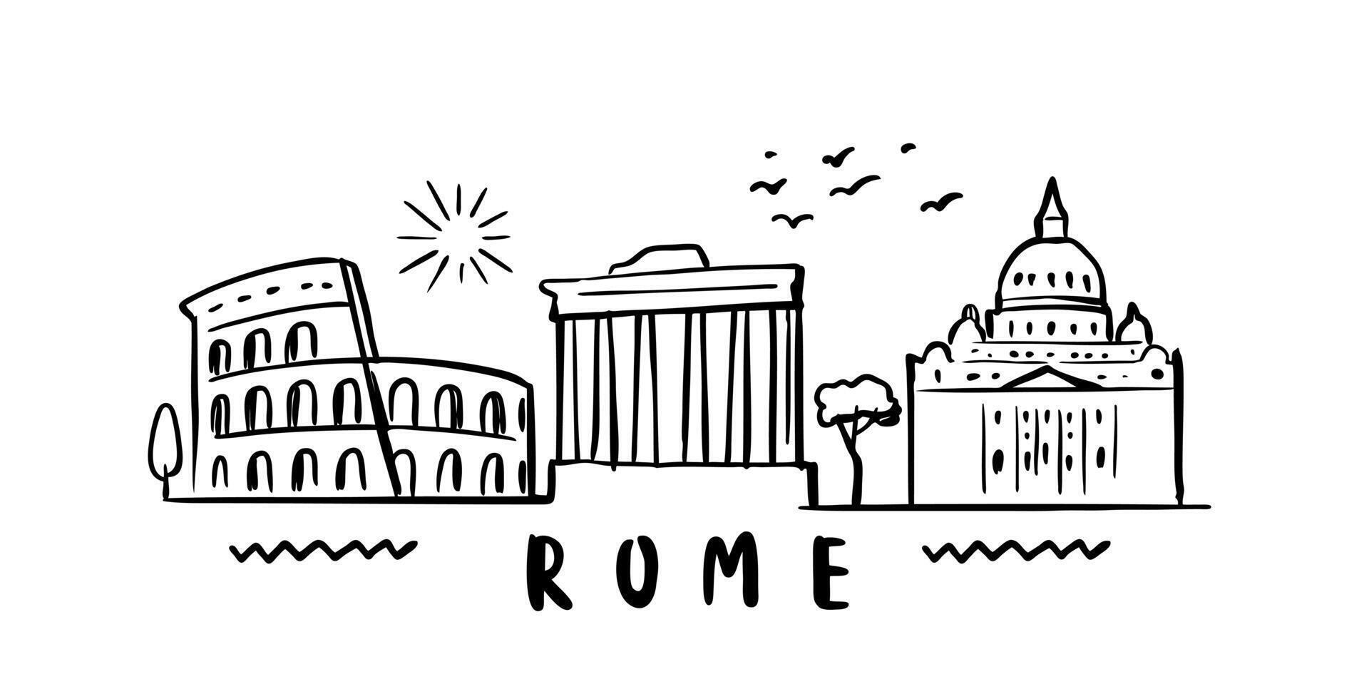 city of Rome in sketch style on white vector