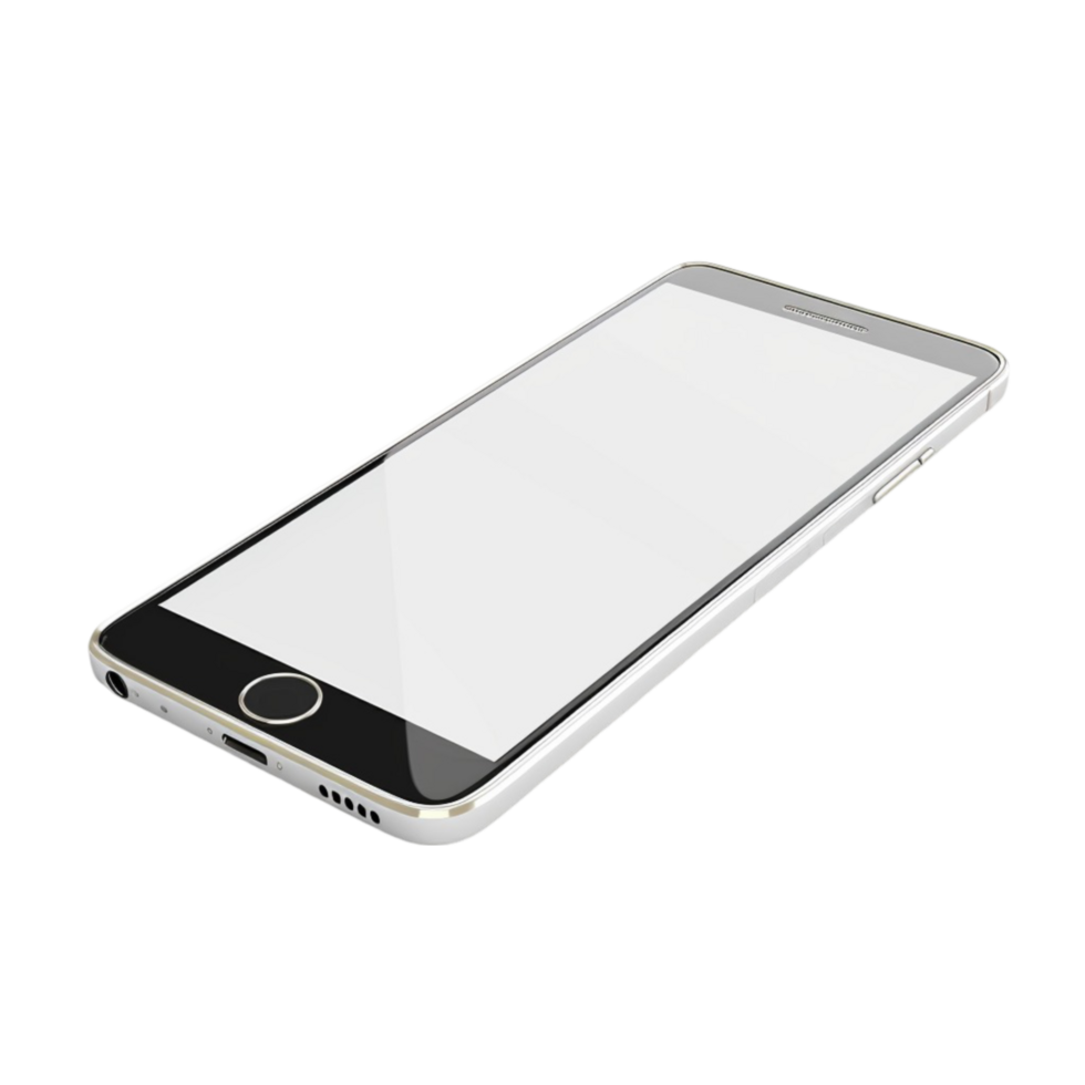 The image shows a smartphone with a blank screen, displayed on a transparent background. The phone is rendered in a 3D style. on Transparent background AI-Generative png
