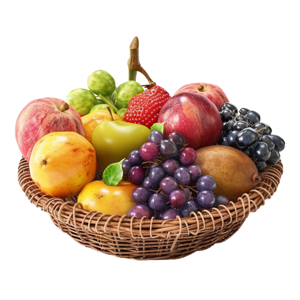 High-Quality Transparent Organic Fruit Basket Set on Transparent background AI-Generative png