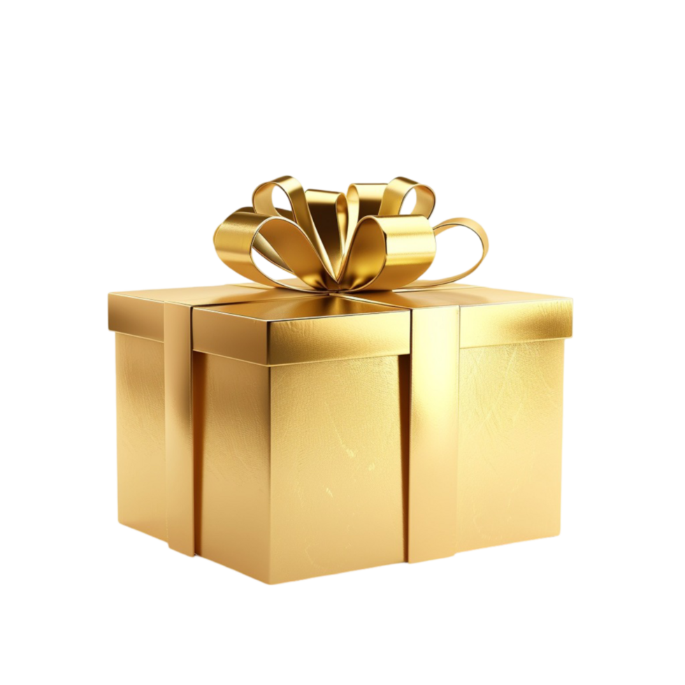 Gold-Colored Gift Box with Ribbon Bow on Transparent background AI-Generative png