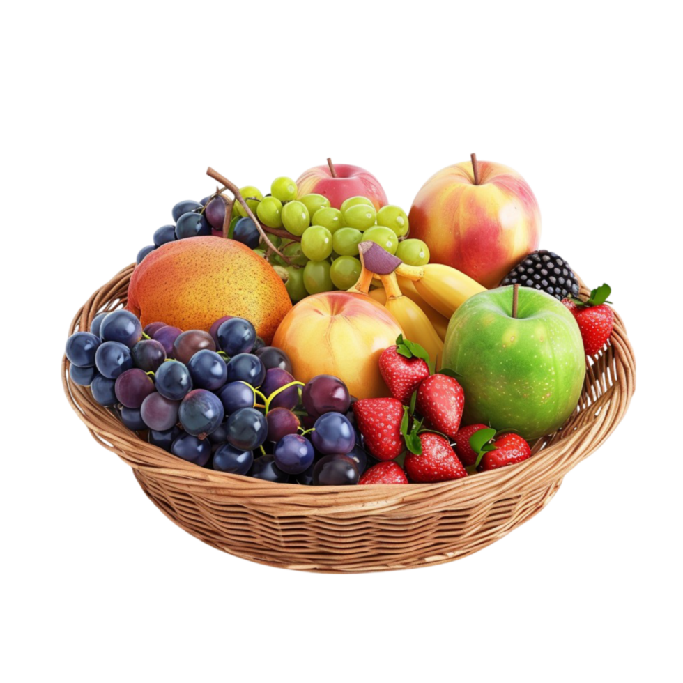 Fresh Colorful Basket of Various Fruits on Transparent background AI-Generative png