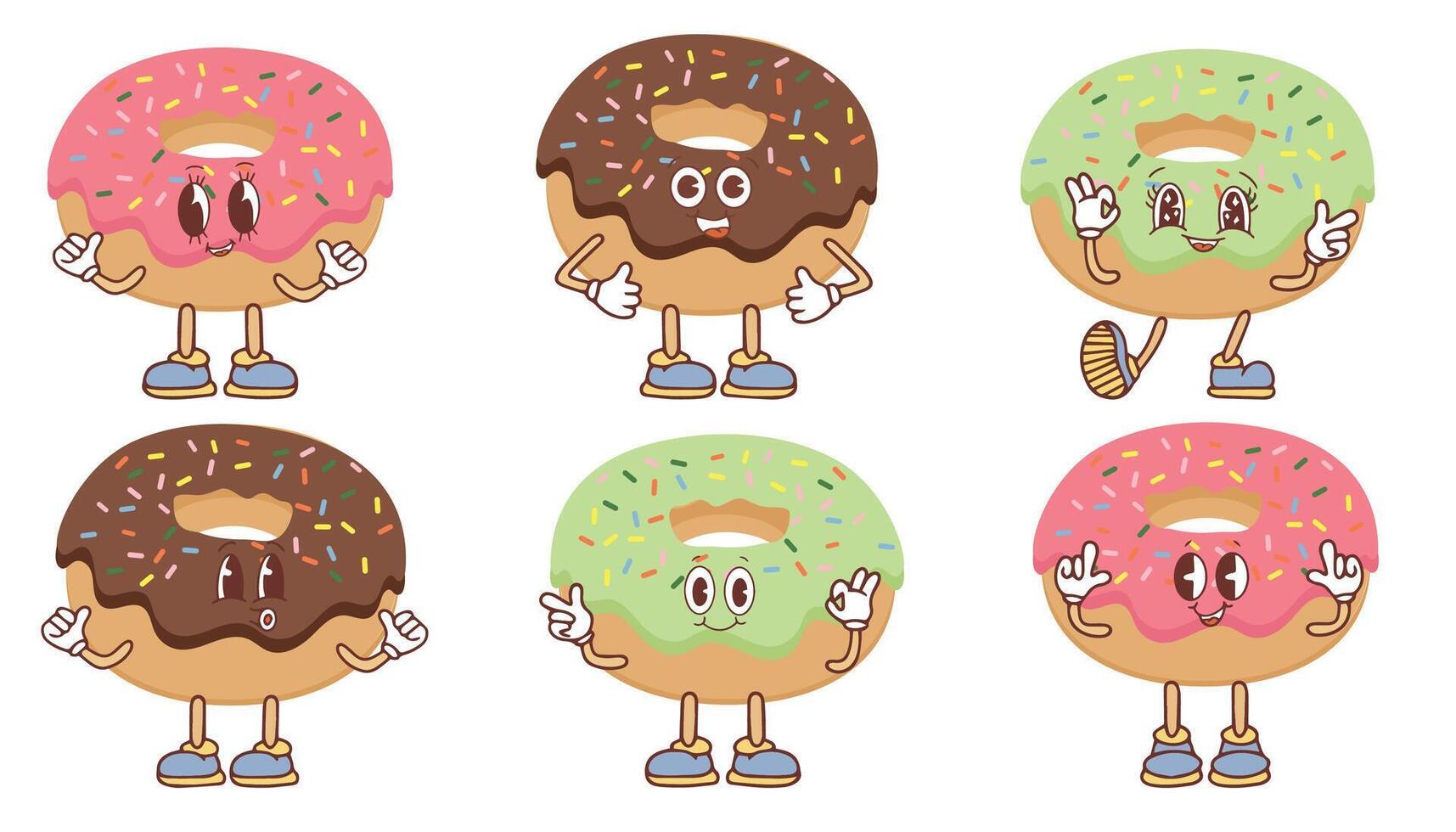 Cute kawaii style donut with sprinkles and icing. Cute cartoon characters. illustration. vector