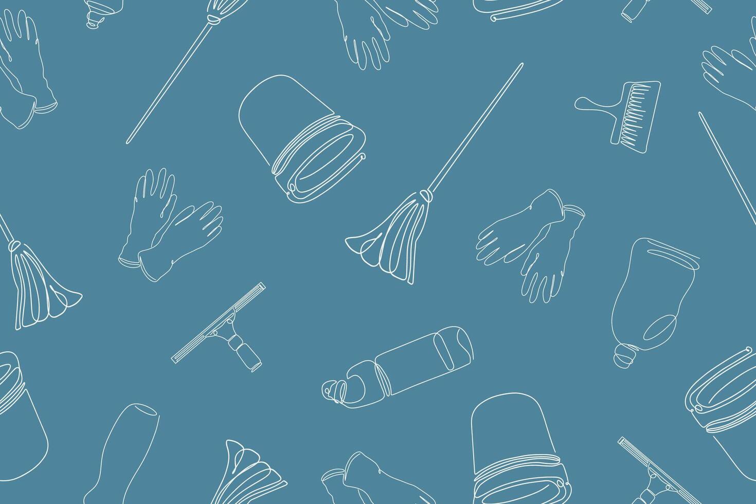 Seamless pattern of cleaning equipment. Cleaning line icons. A line of hand-drawn equipment, cleaning products and tools for cleaning windows and various surfaces. illustration vector