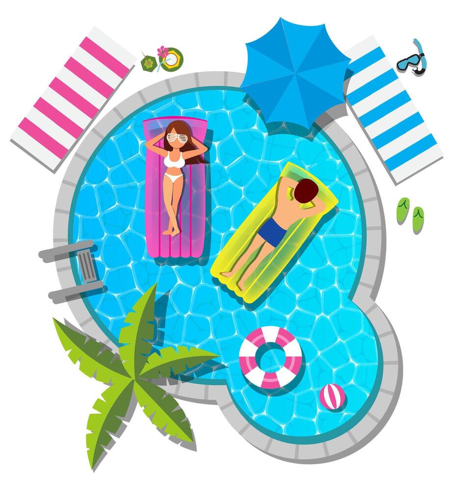 Couple relaxing at swimming pool for summer concept vector