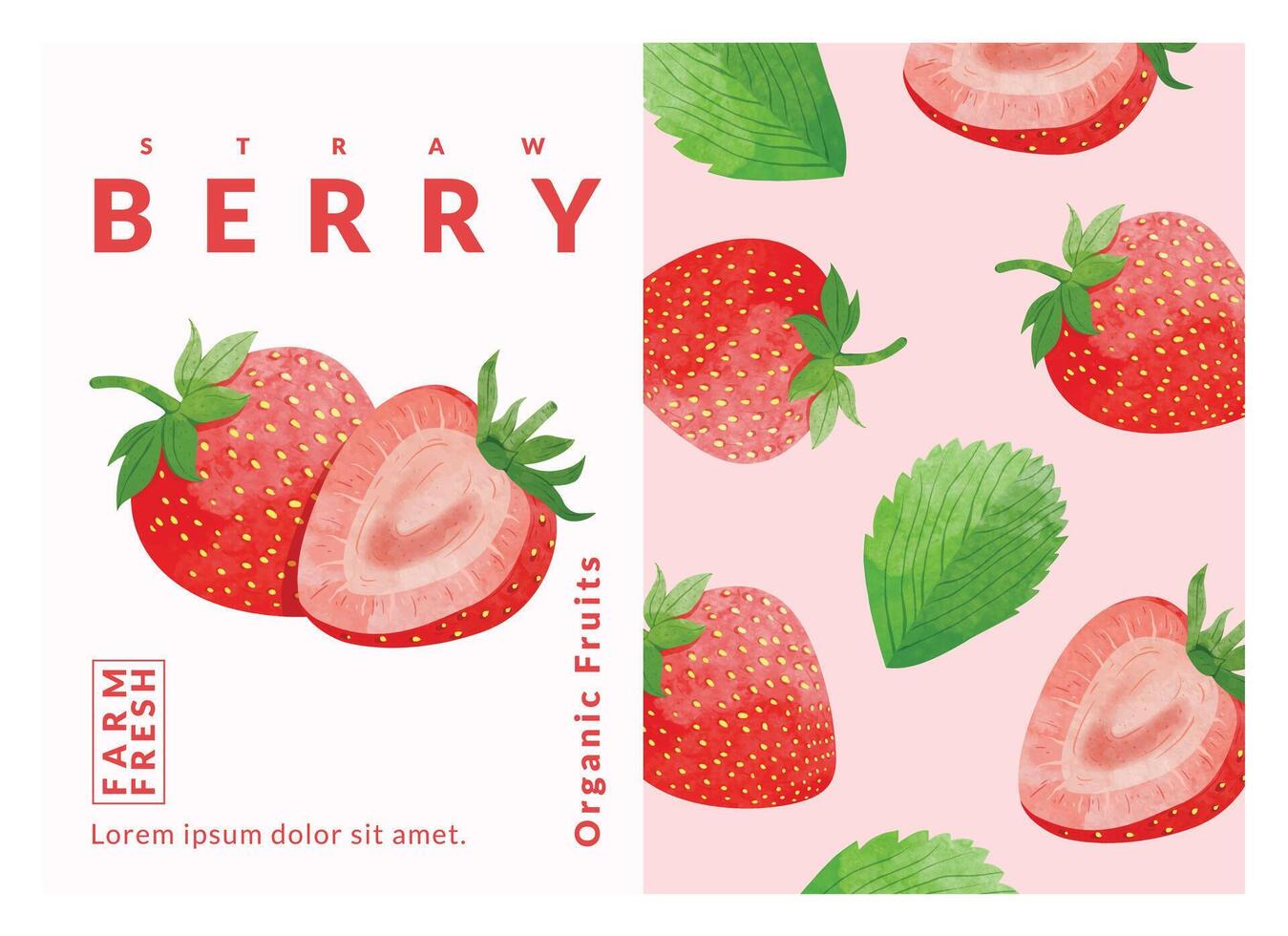 Strawberry packaging design templates, watercolour style illustration vector