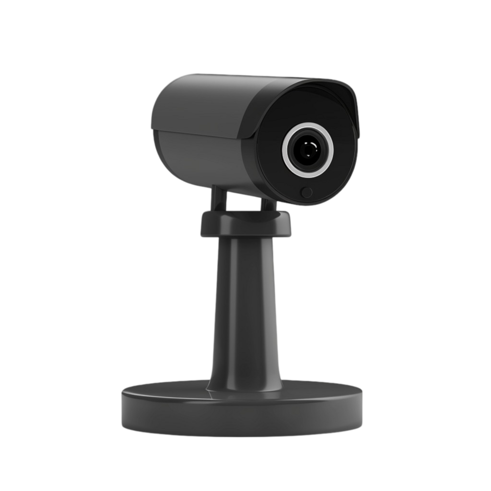 Black Security Camera on Stand on Transparent background AI-Generative png