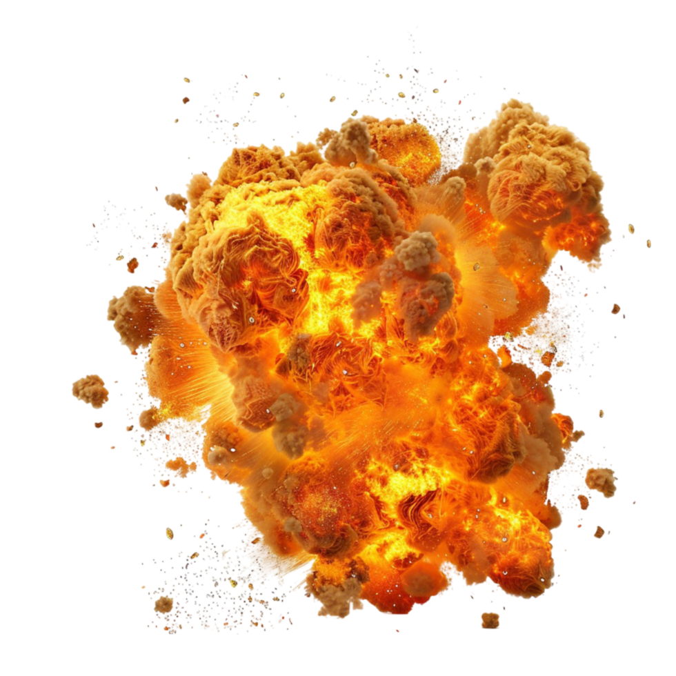 Dynamic Fiery Explosion Orange Yellow on Transparent background AI-Generative png