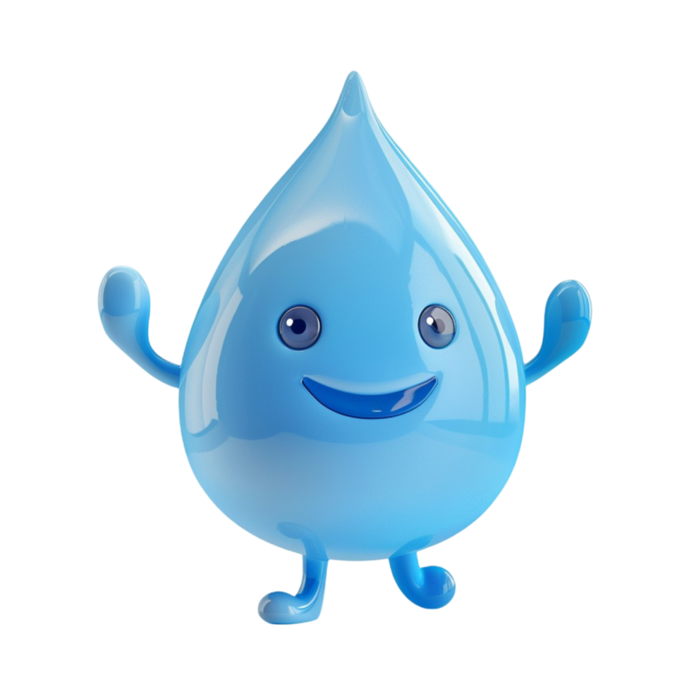 Animated Happy Water Droplet Waving with Both Hands on Transparent background AI-Generative png