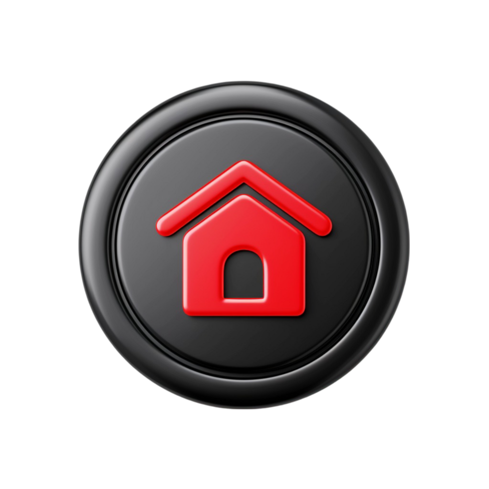 Red House Icon on Black Circle Background on Transparent background AI-Generative png