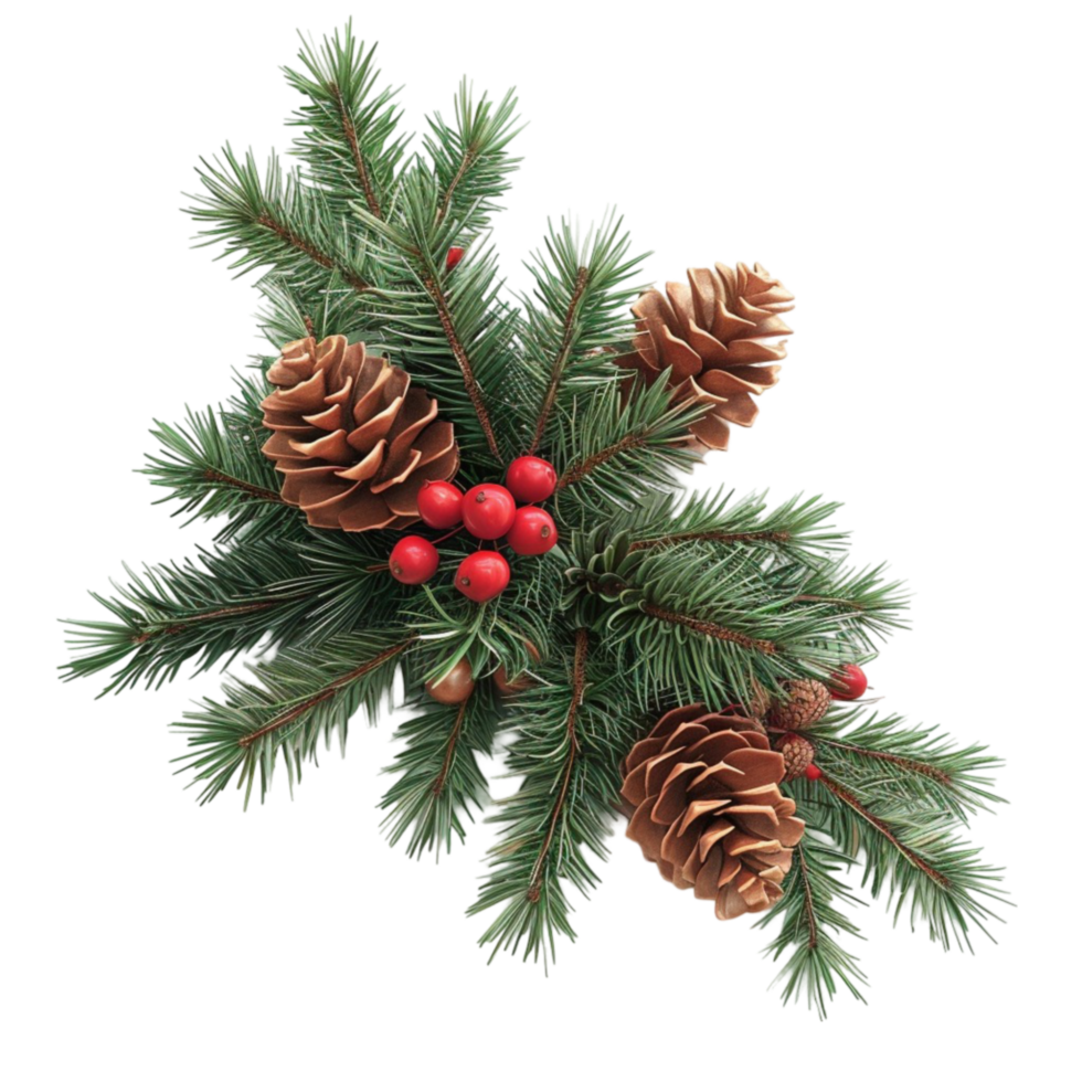 Rendering of Pine Cone with Red Berries, Transparent on Transparent background AI-Generative png