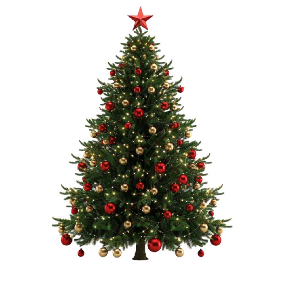 Beautifully Decorated Christmas Tree with Star, Transparent on Transparent background AI-Generative png
