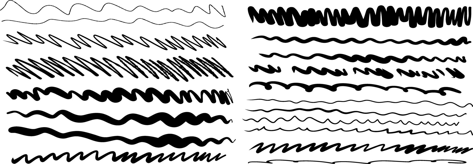 set of lines of different thicknesses, wavy underlines hand drawn