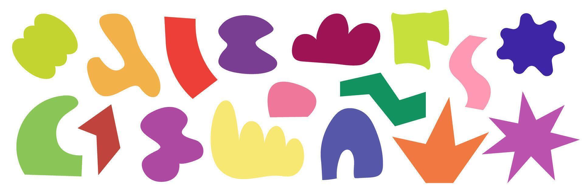 Abstract blob Freeform amoeba shapes set of colored children's stickers vector