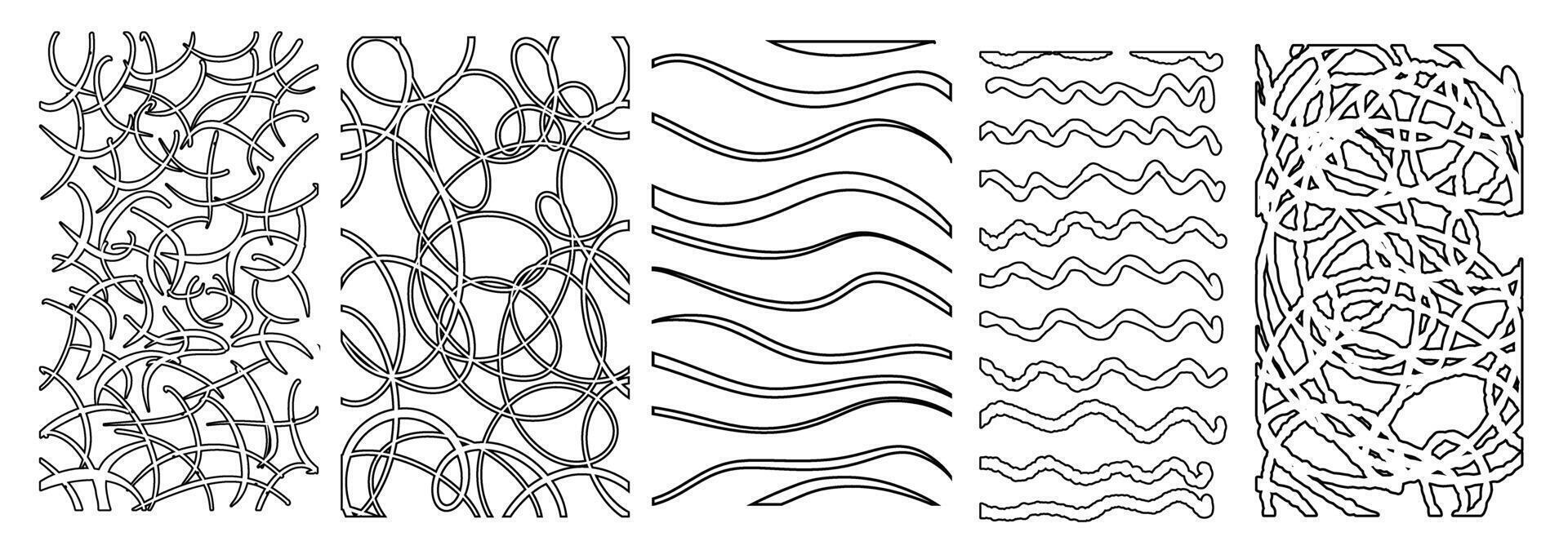 Black horizontal stickers with various hand-drawn pencil crosshatch textures. Naive Doodle Patterns. Design elements for social media posts vector