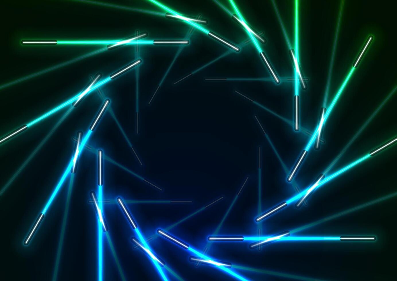 Blue green round neon laser lines abstract background vector