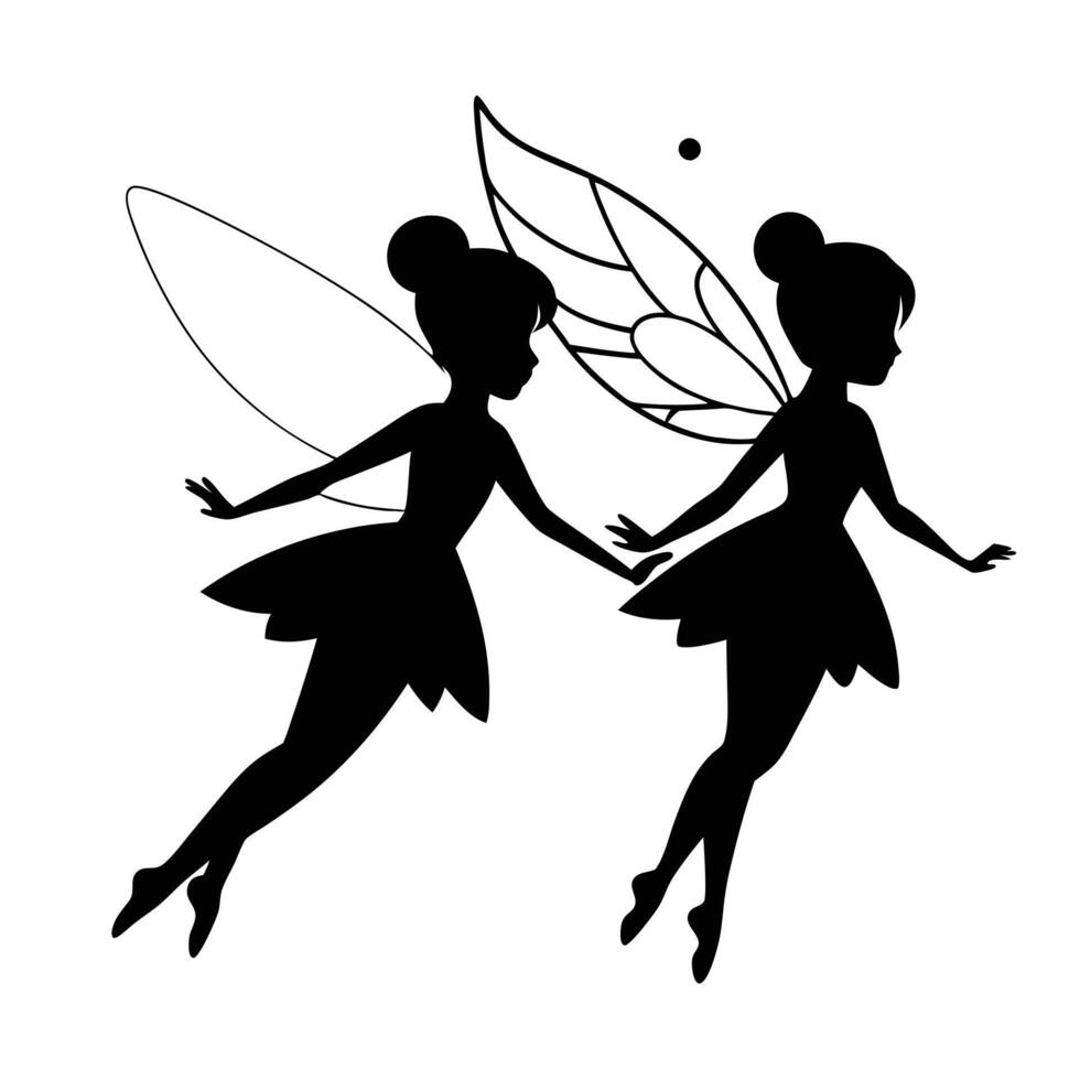 Flat design fairy black silhouette isolated white background vector