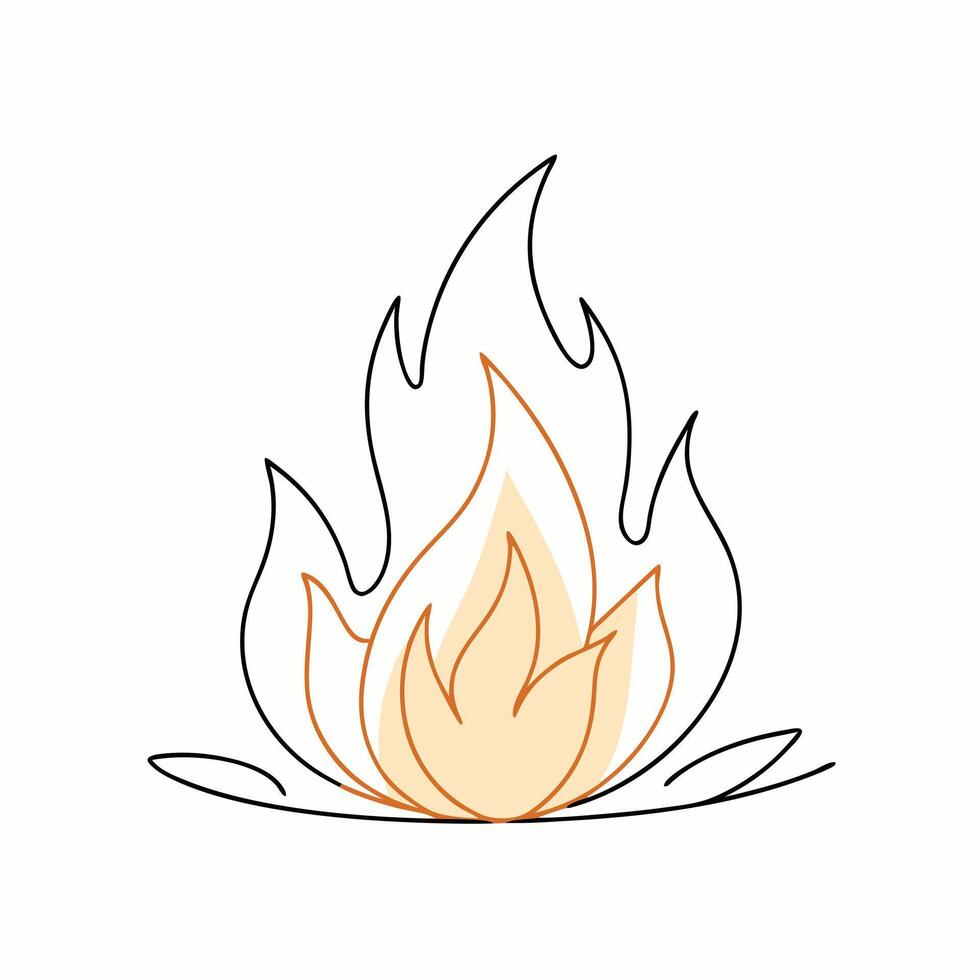 Continuous single line bonfire drawing and outline fire concept art illustration vector