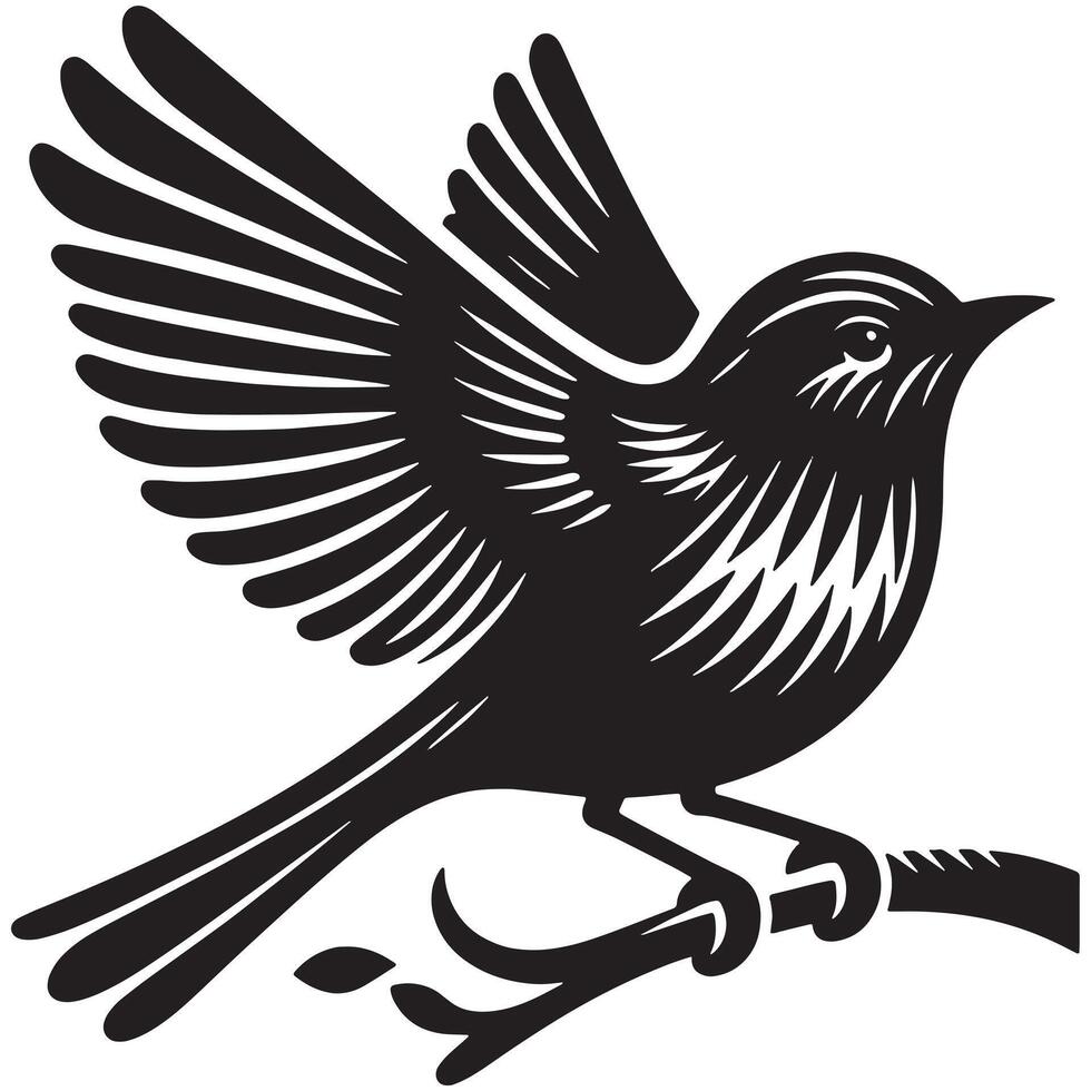 A Majestic Bird Silhouette with Intricate Flame-like Wings in Striking Black Design vector