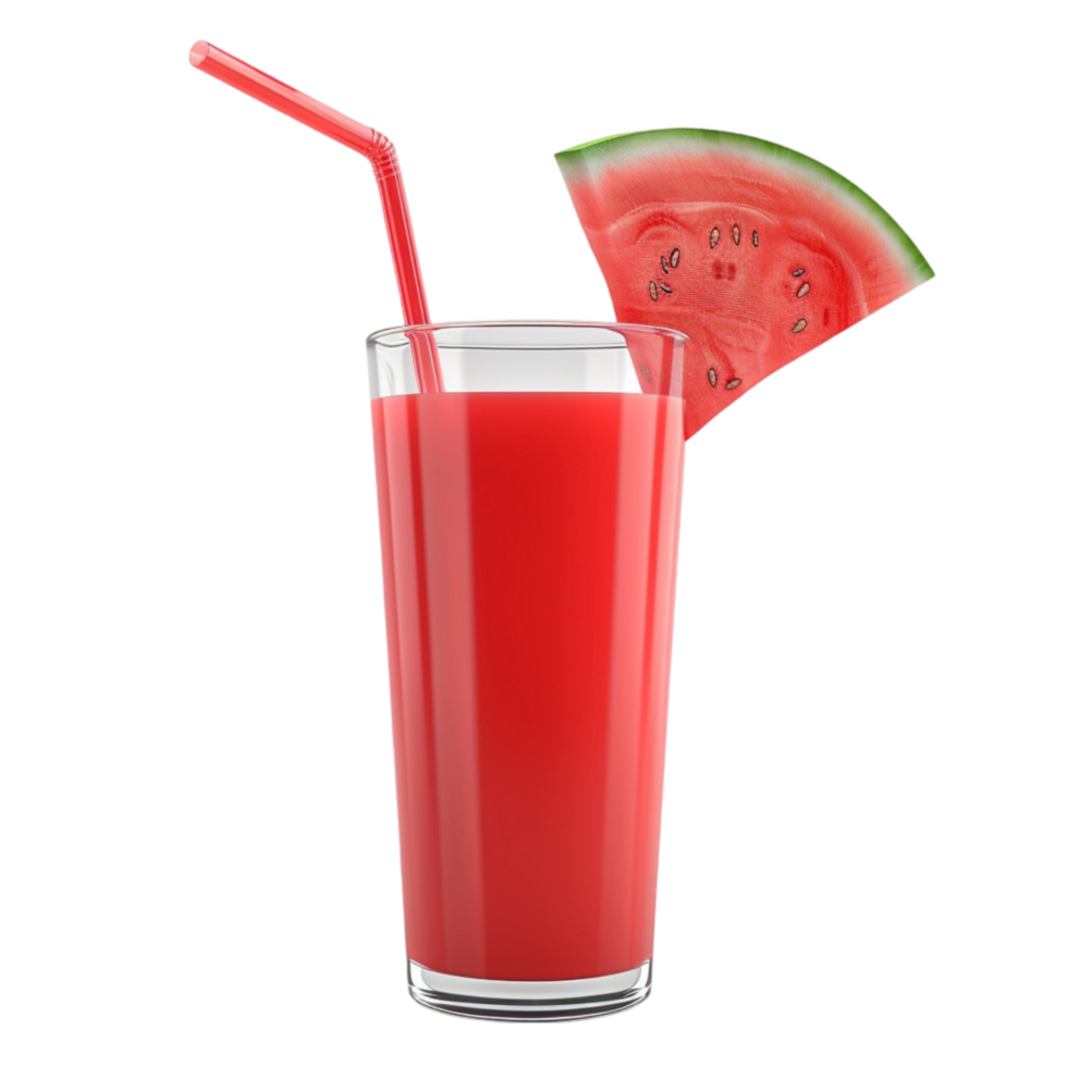 Glass of Red Juice with Straw and Slice of Watermelon on Transparent background AI-Generative png