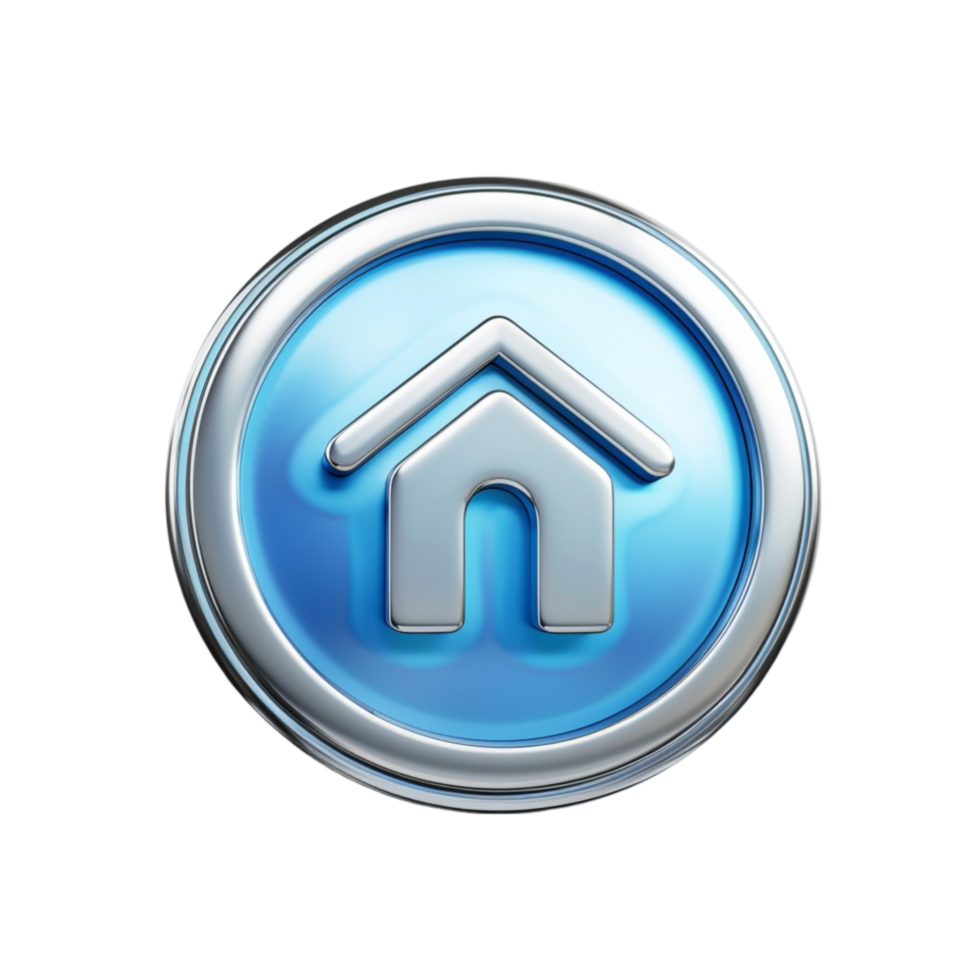 Stylized House Icon with Silver and Blue Gradient in Circle on Transparent background AI-Generative png