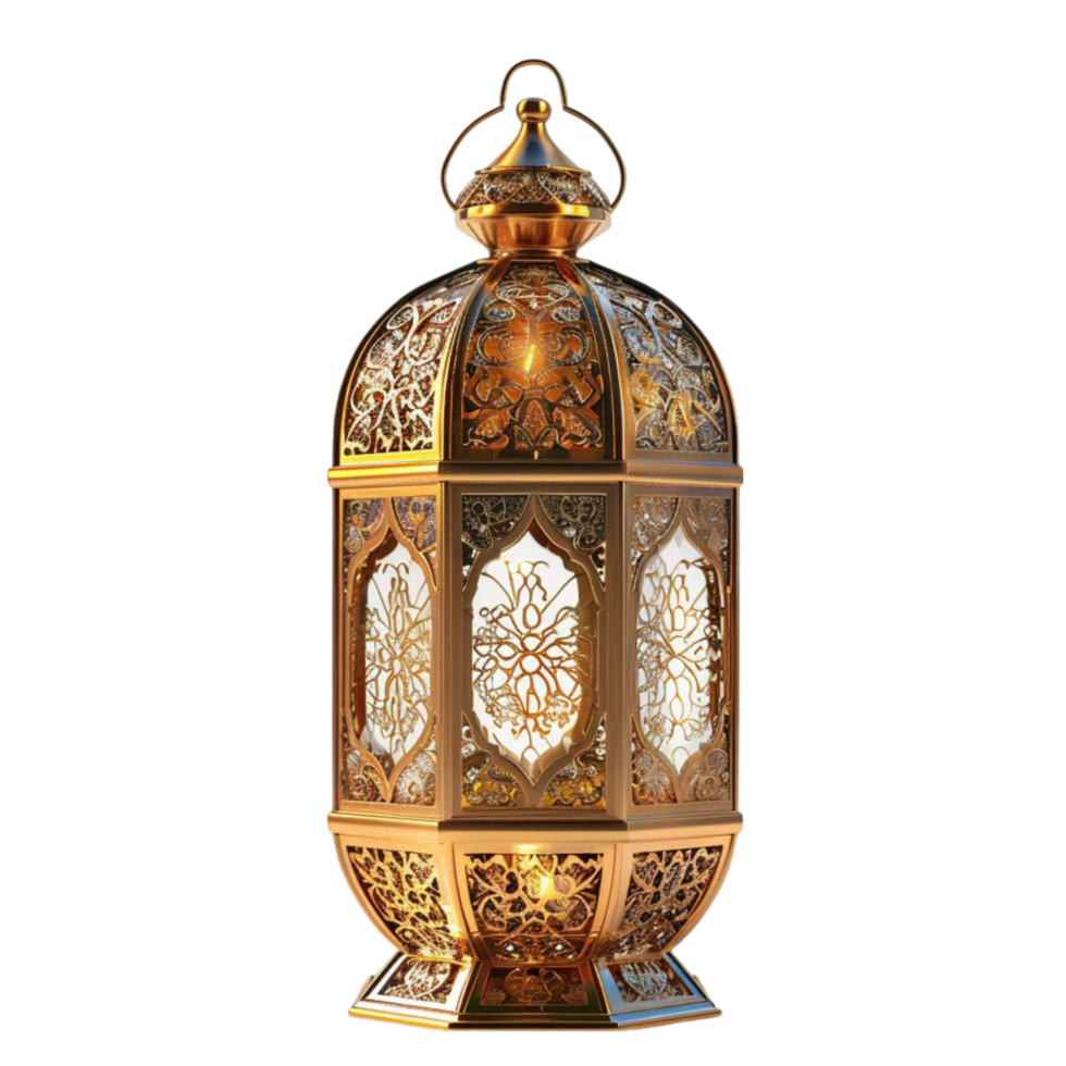 Intricately Designed Golden Lantern with Handle, 3D Rendering AI-Generative png
