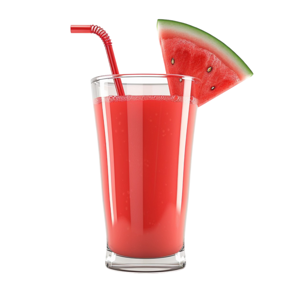 Glass of Watermelon Juice with Straw and Slice on Transparent background AI-Generative png