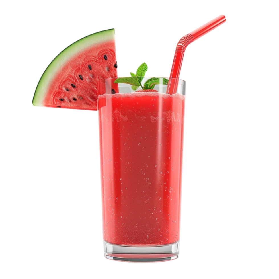 Freshly Made Watermelon Juice in Transparent Glass with Straw on Transparent background AI-Generative png