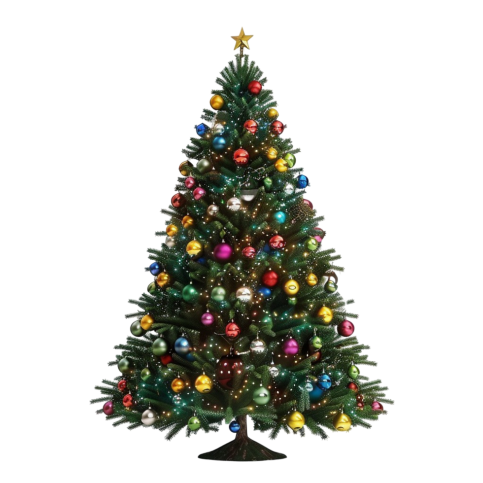 Christmas Tree with Ornaments and Star on Top on Transparent background AI-Generative png