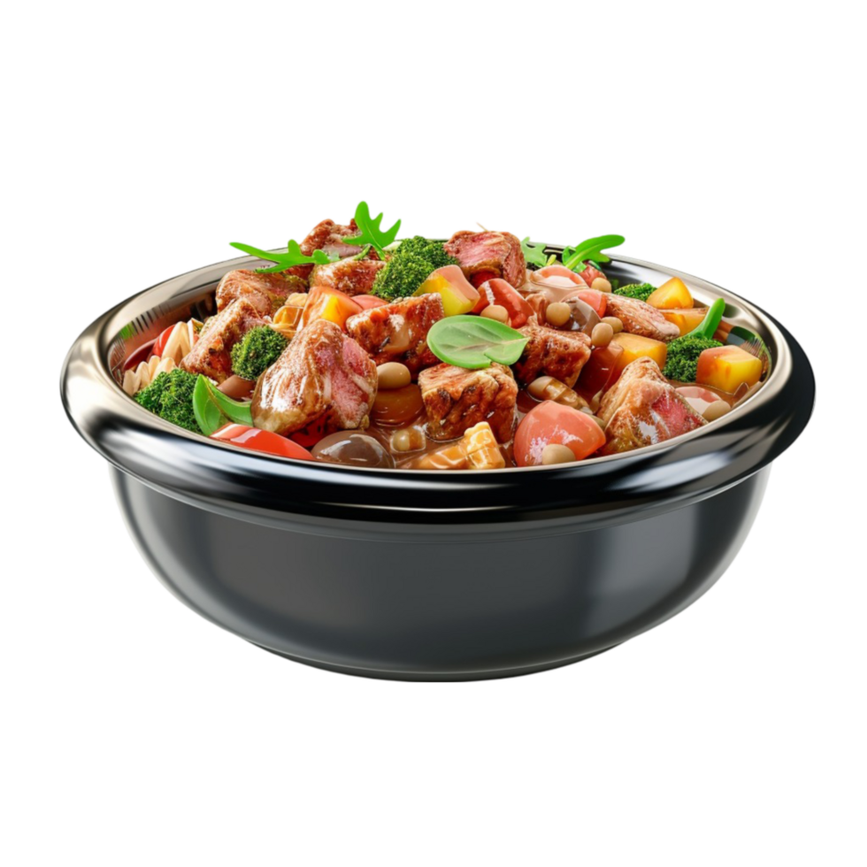 Mouthwatering Chicken Karahi Dish in Wooden Bowl on Transparent Background AI-Generative png
