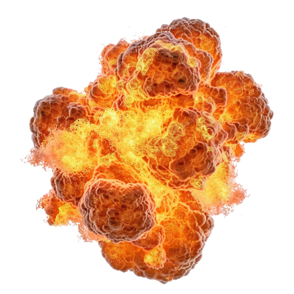 Fiery Explosion with Orange Hues and Flame Shapes on Transparent background AI-Generative png