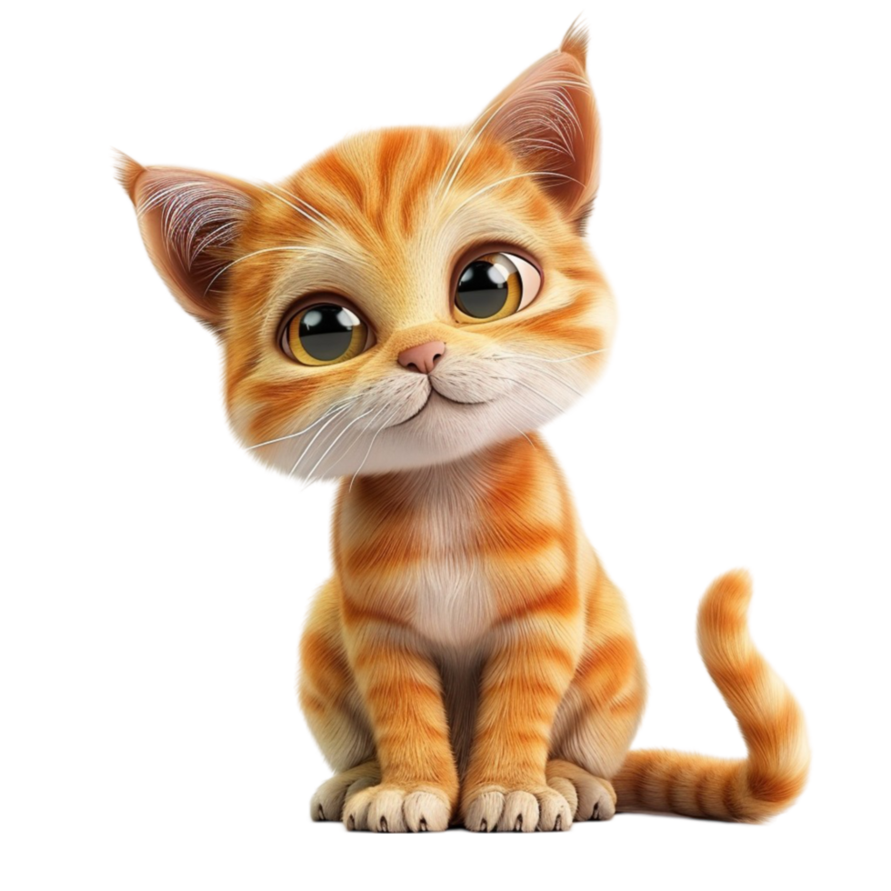 Cute Cartoon Kitten with Large Expressive Eyes and Small Smile on Transparent background AI-Generative png