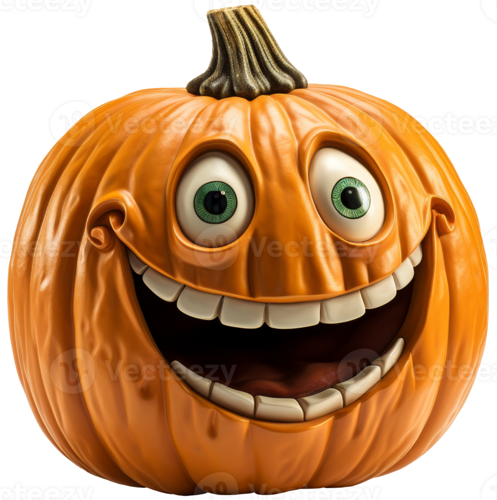 Funny pumpkin for Halloween smiling broadly. Transparent isolated background png