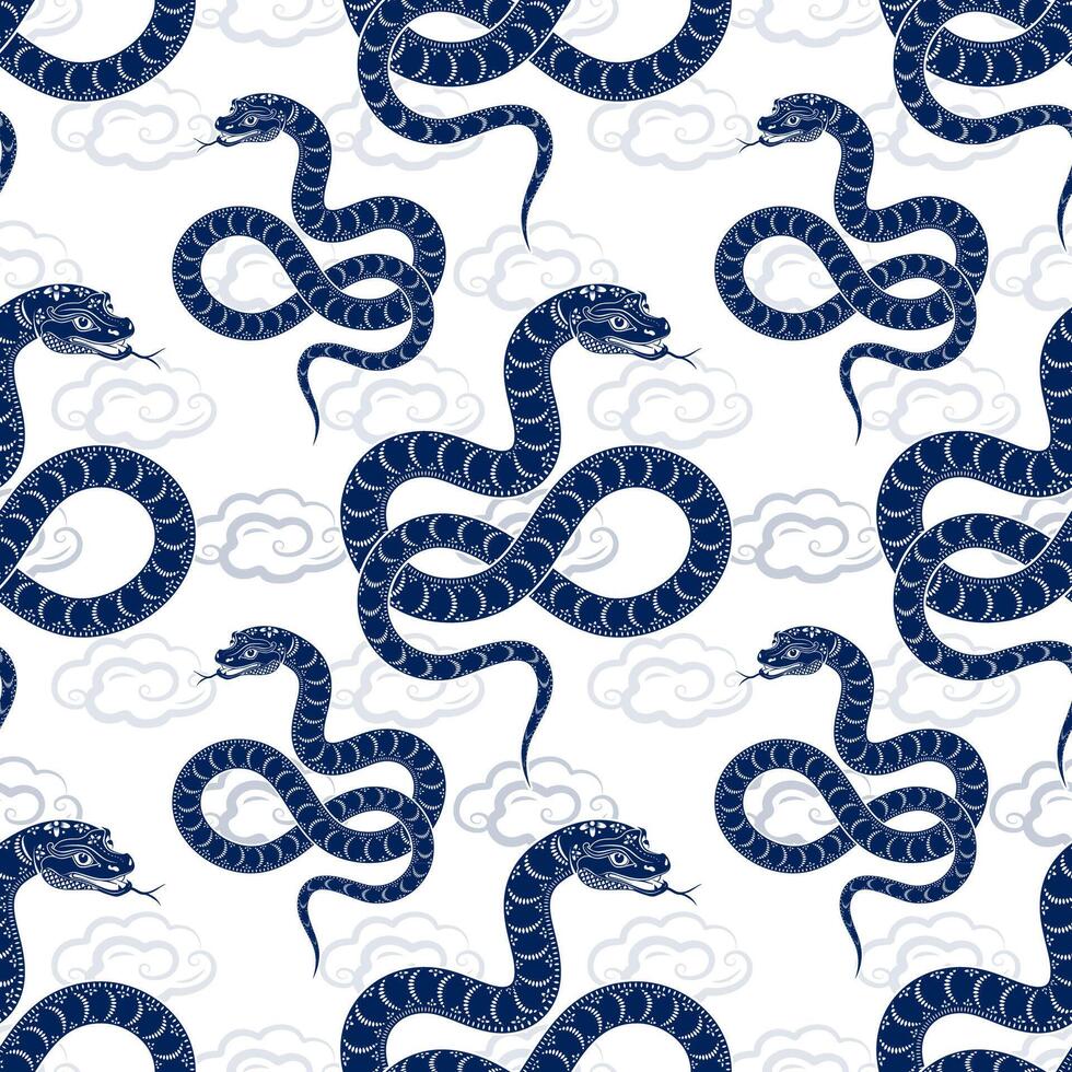 Seamless pattern with Asian elements for happy Chinese new year of the Snake 2025 vector
