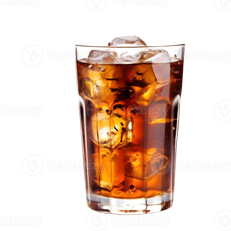 Glass of cola with ice isolated on transparent background, cut out, or clipping path. png