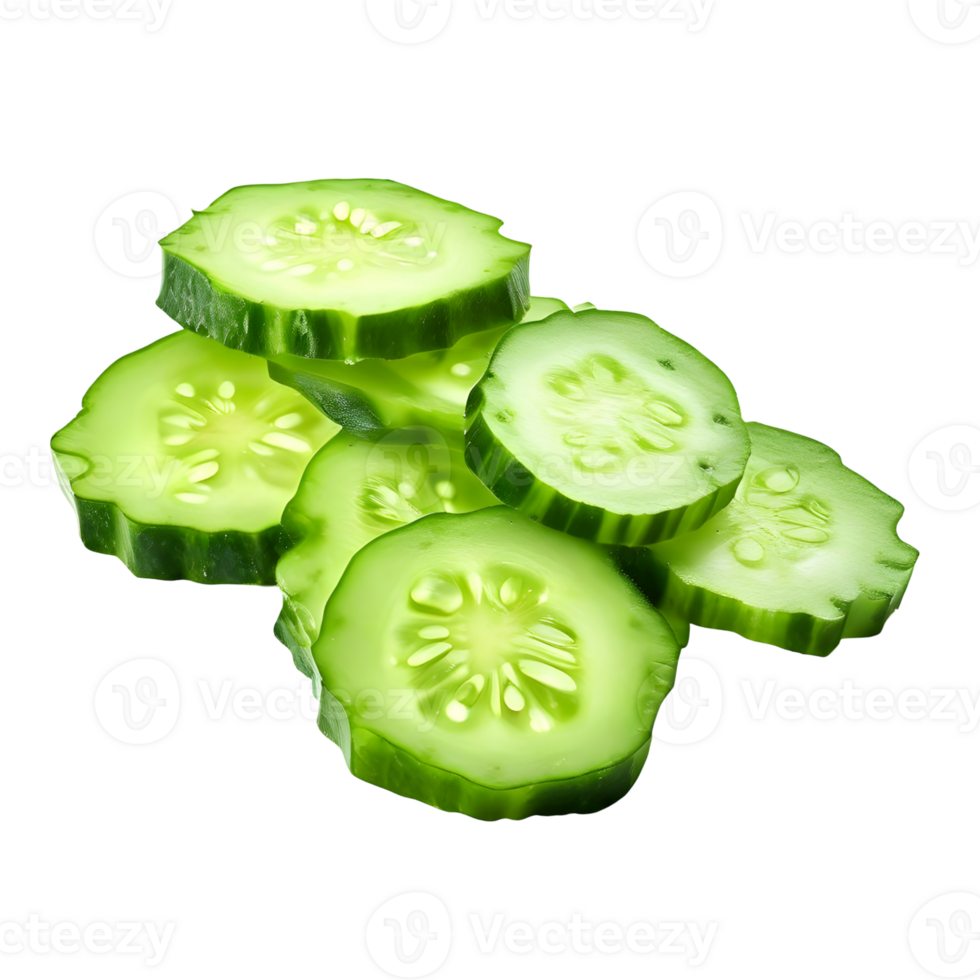 Slices of cucumber isolated on transparent background, cut out, or clipping path. png