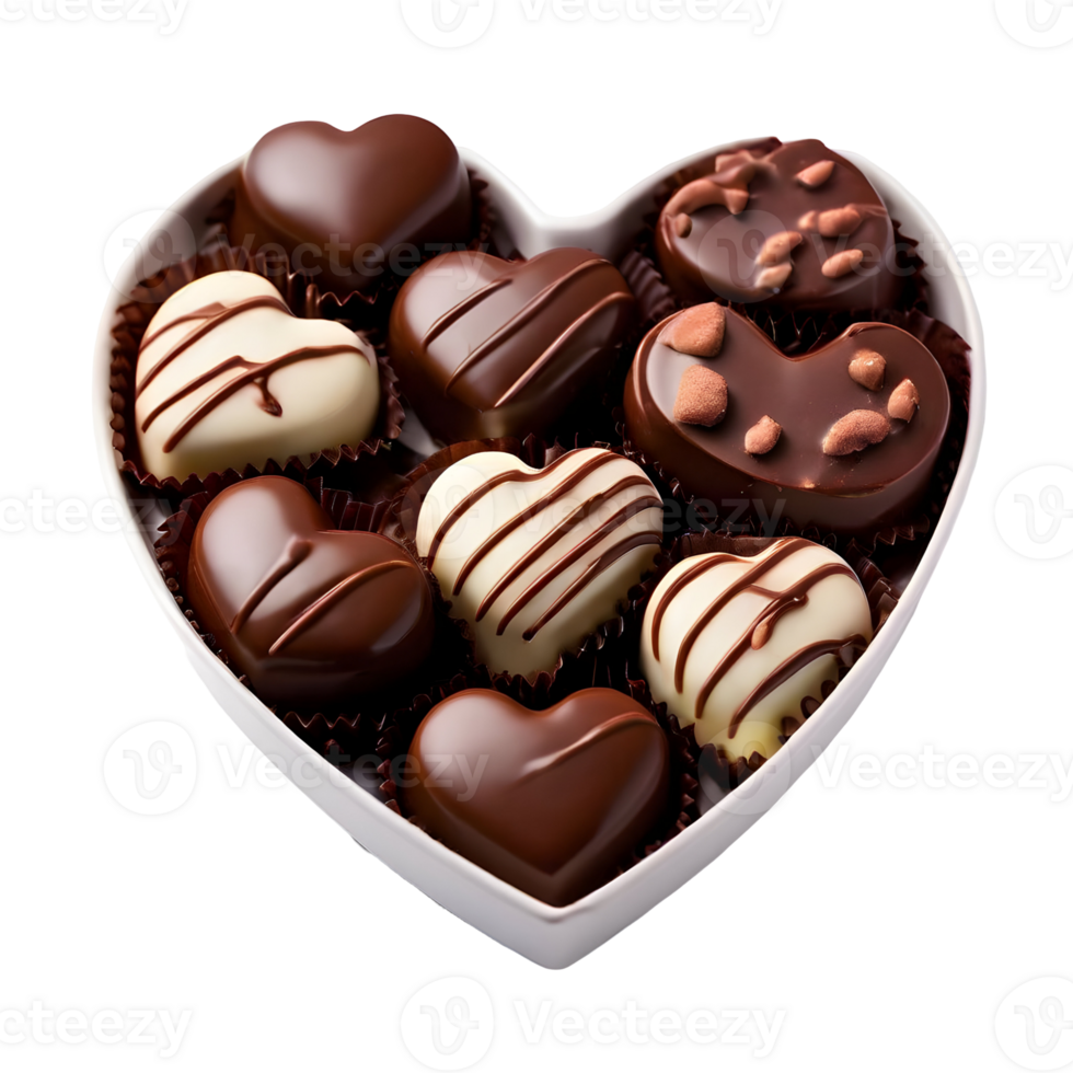 Heart shaped chocolates isolated on transparent background, cut out, or clipping path. png
