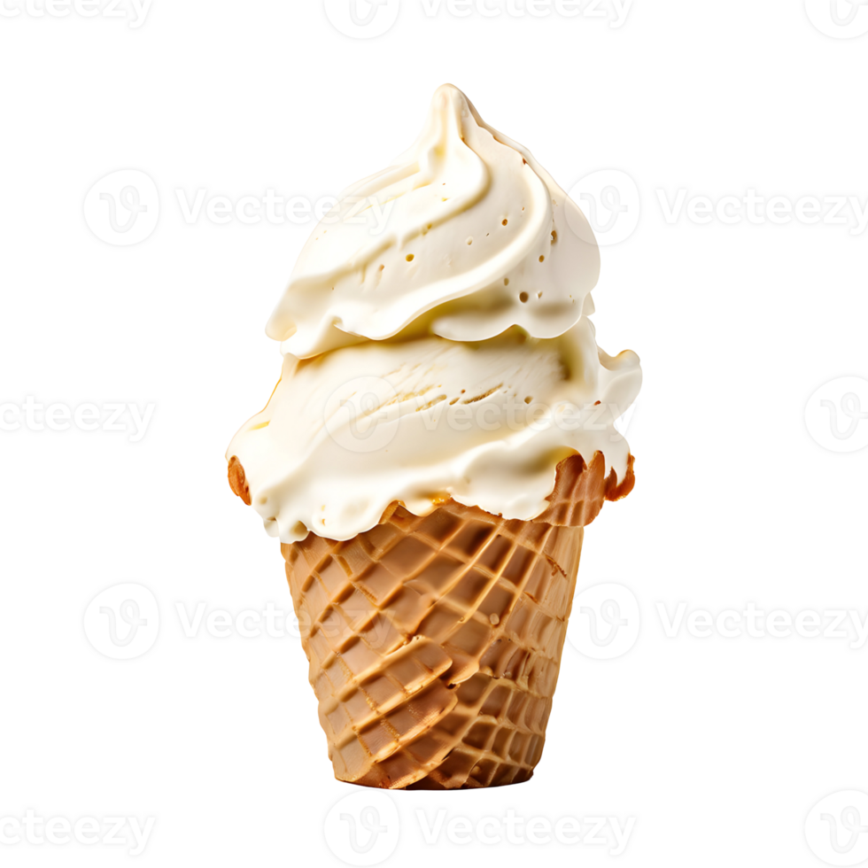 Vanilla ice cream cone isolated on transparent background, cut out, or clipping path. png