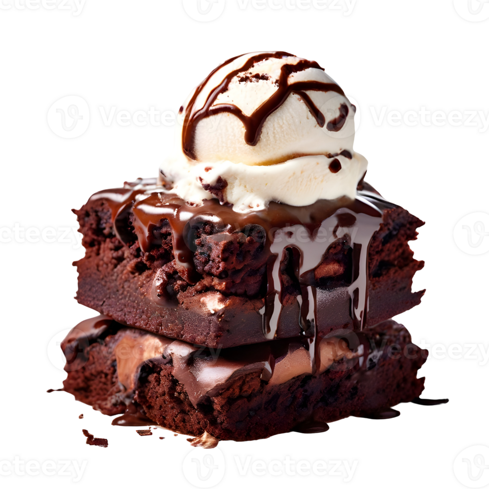 Chocolate Brownie cake with Ice cream isolated on transparent background, cut out, or clipping path. png