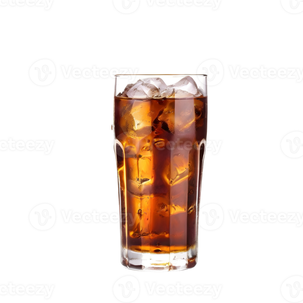 Glass of cola with ice isolated on transparent background, cut out, or clipping path. png