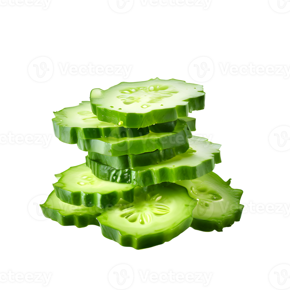 Slices of cucumber isolated on transparent background, cut out, or clipping path. png