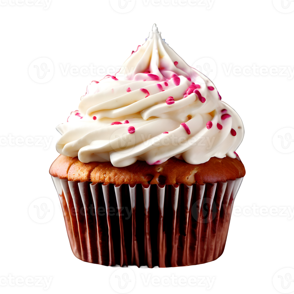 Cupcake with icing isolated on transparent background, cut out, or clipping path. png