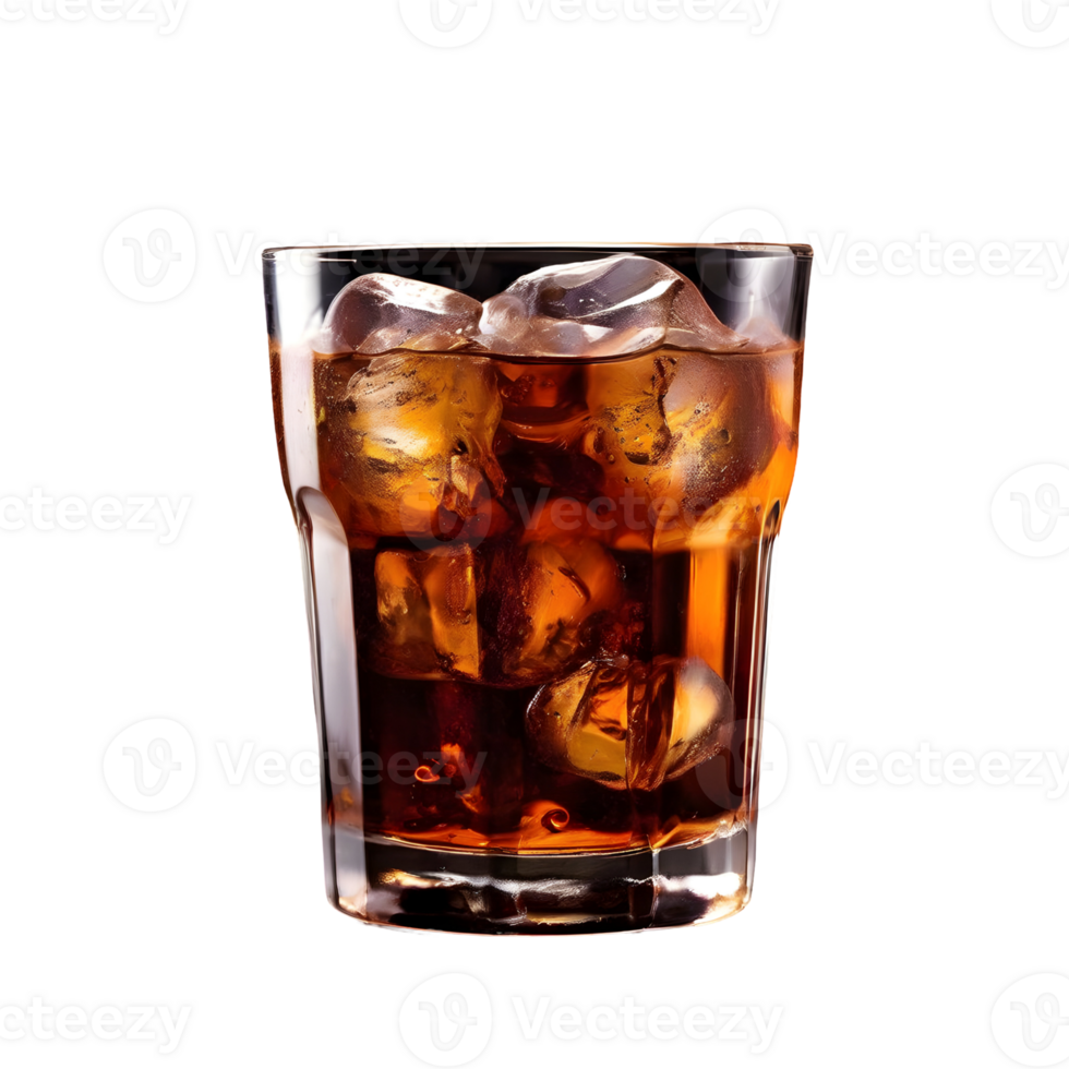 Glass of cola with ice isolated on transparent background, cut out, or clipping path. png