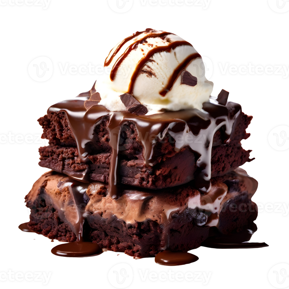 Chocolate Brownie cake with Ice cream isolated on transparent background, cut out, or clipping path. png