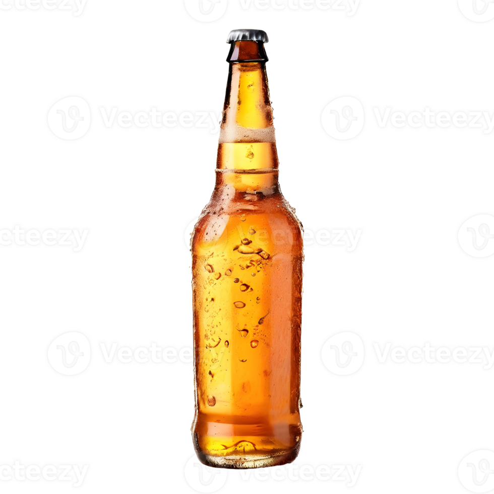 Beer bottle with ice isolated on transparent background, cut out, or clipping path. png