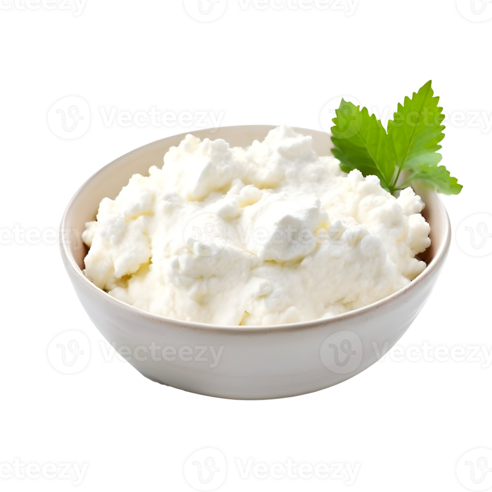 Cottage cheese in a bowl isolated on transparent background, cut out, or clipping path. png
