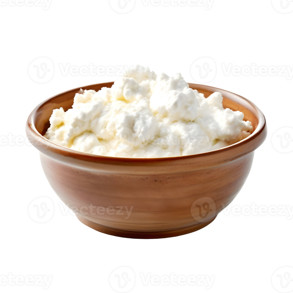 Cottage cheese in a bowl isolated on transparent background, cut out, or clipping path. png
