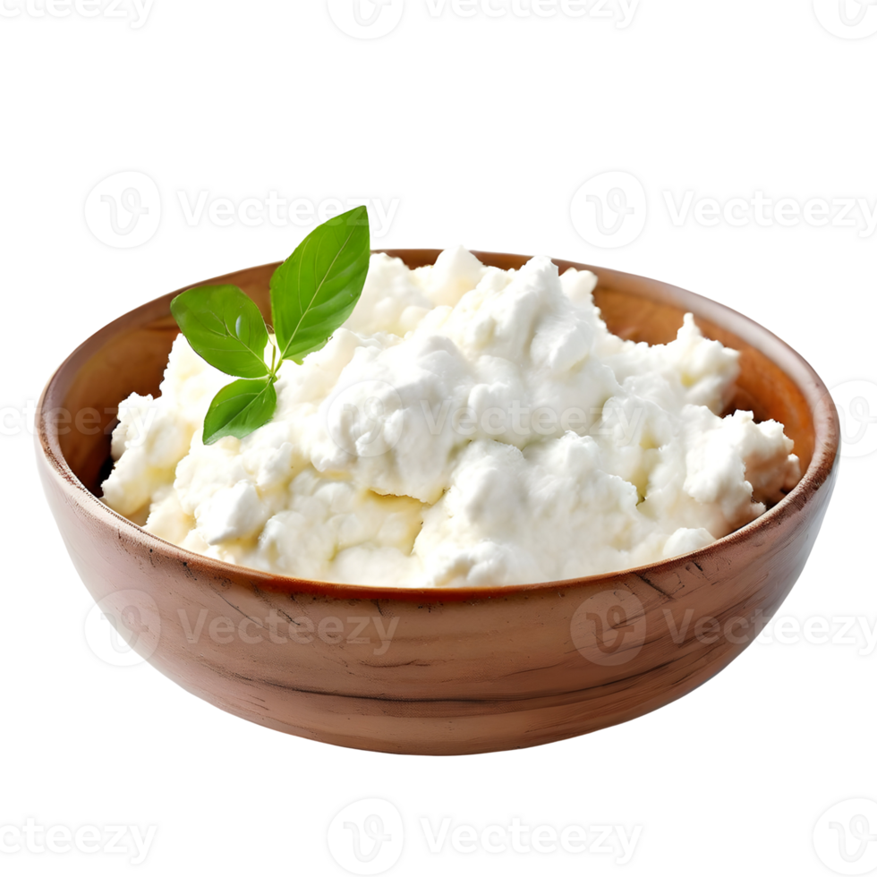 Cottage cheese in a bowl isolated on transparent background, cut out, or clipping path. png